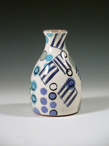 thrown earthenware vase with underglaze decoration and blue dots