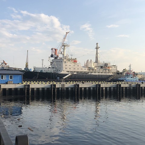 The icebreaker Lenin is docked in the port of Murmansk Russia