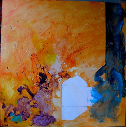 orange wash background, unfolded Emily envelope lower right, purple explosion left