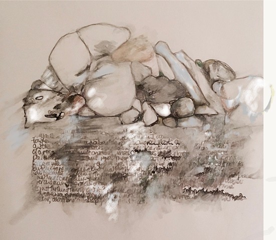 pencil sketch of stones and added writing