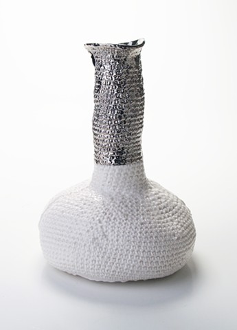 White Gold Crochet Vase