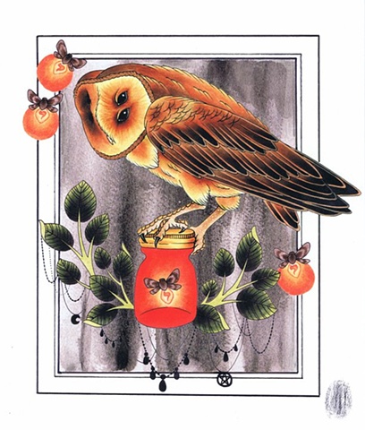 Owl and Fireflys by Kitty Dearest.