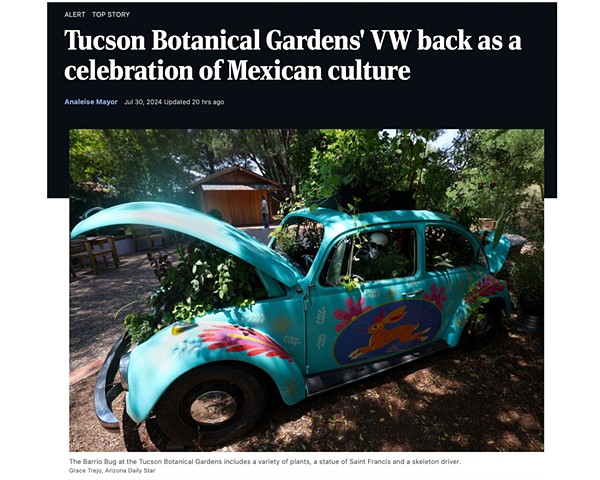 Tucson Botanical Gardens, Sue Betanzos Art, garden art, mexican art, oaxaca art, alebrije art, VW art, 