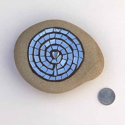 Mosaic Spiral of Life, mirror mosaic, handmade gift for mom, Sue Betanzos Art, glass mosaic, mosaic on stone, glass mosaic on stone