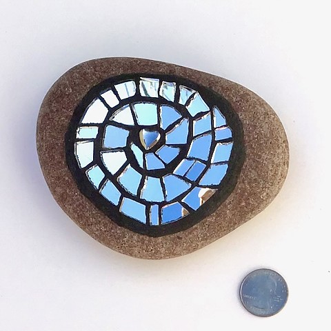 glass Mirror mosaic, Spiral of Life mosaic, Handmade gift for mom, Mosaic on stone, Sue Betanzos Art, mirror mosaic, mosaic spiral on stone 