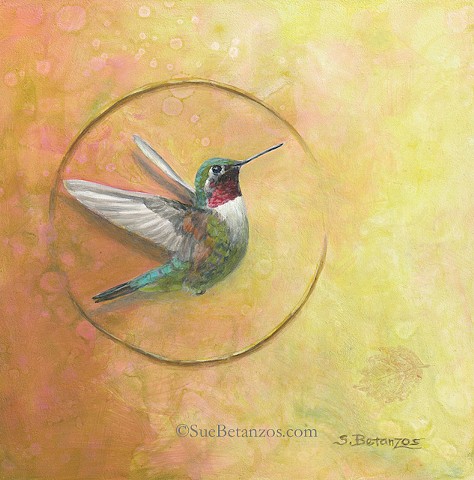 hummingbird painting, original hummingbird bird painting, wildlife, Sue Betanzos Art, Hummingbird, Ruby throated hummingbird, hummingbird painting, birds, miniature painting, miniature artwork, bird art, miniature bird painting