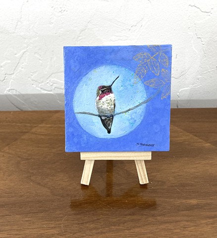 Hummingbirds, hummingbird painting, miniature painting, Sue Betanzos, bird art, miniature bird painting 