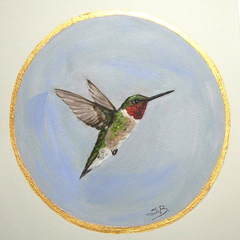 Hummingbird painting, original hummingbird bird painting, wildlife, Sue Betanzos Art, Hummingbird, Ruby throated hummingbird, hummingbird painting, birds, miniature painting, miniature artwork, bird art, miniature bird painting