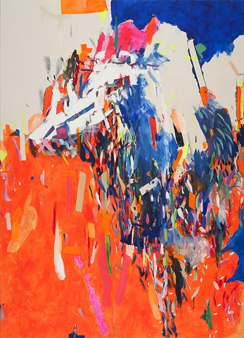Neon Mammoth, Mirana Zuger, Galerie d'Art d'Outremont, Montreal, Canadian Abstraction, Abstract, Abstract Painting, Accumulation of Marks, Contemporary Art, Painting, Fluorecent, Pigment, Paint