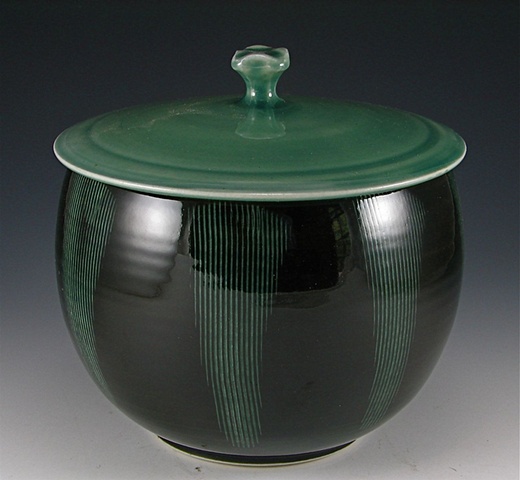 Celadon with Black Slip Lidded Jar