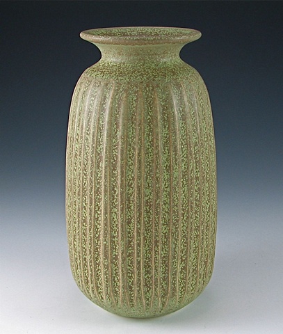 Spotted Matte Green Fluted Vase
