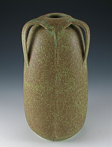 Matte Green Spotted 3 Handled Vase
