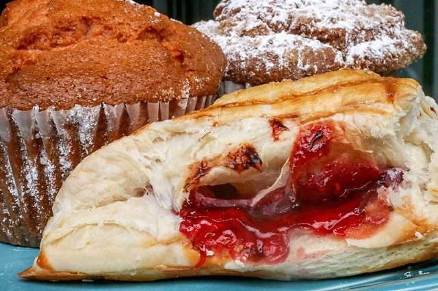 Sweet Treats - A raspberry turnover, peach cranberry apple, and cinnamon chip muffin are sure to satisfy!