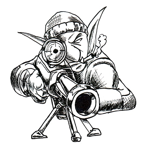 Goblin Sniper. Card Artwork. Monster Type: Grukk, The Professional.