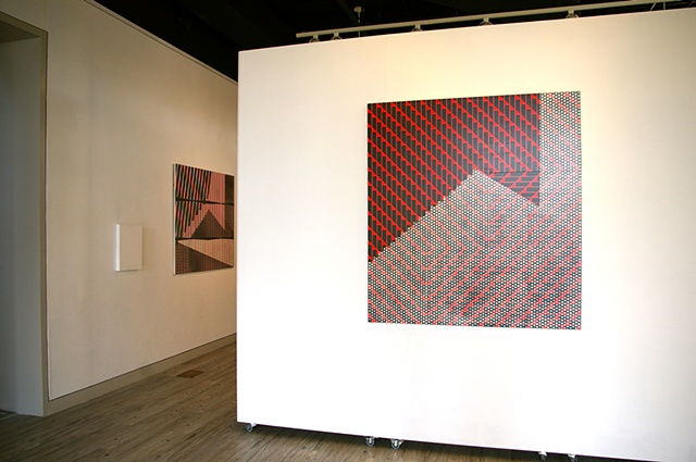 Ctrl+P installation view: Jungil Hong, Stripes with Polka Dots (l) and Grill with Polka Dots (r)