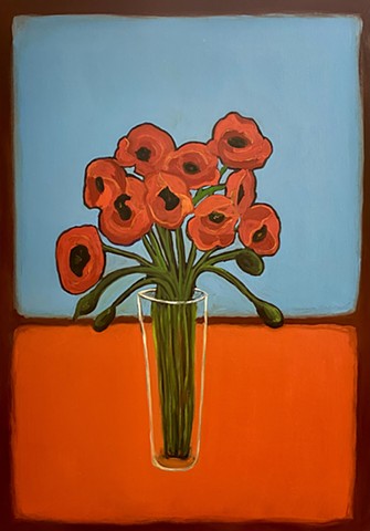 Poppies with Orange and Blue<SOLD> 