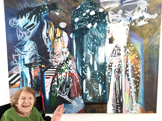 Lillian Spellman with "Black and White Party" at the "Weaving Longitudes" Community Opening 
