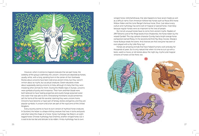 Mythical Beasts, Horse Illustrations for Faces Magazine, Cricket Media, October 2017 (page 2)