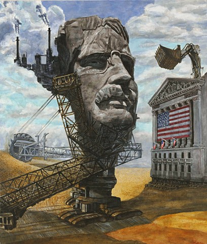 Art Acrylic Painting Teddy Roosevelt Rushmore New York Stock Exchange