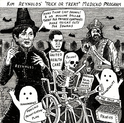John Martinek editorial cartoon Kim Reynolds Medicaid Iowa