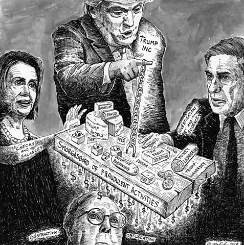 John Martinek editorial cartoon Trump fraudulent activities corruption Mueller investigation