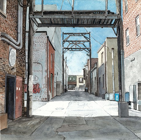John Martinek Watercolor Iowa City Alley