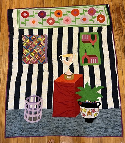 Striped Room with Cat Trophy Quilt