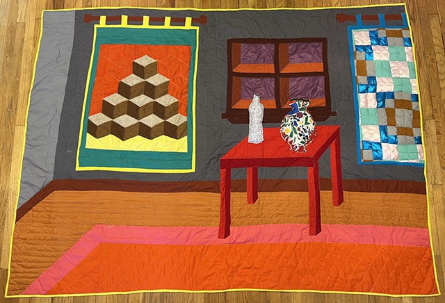 Grey Room with Hanging Quilts and Vases Quilt