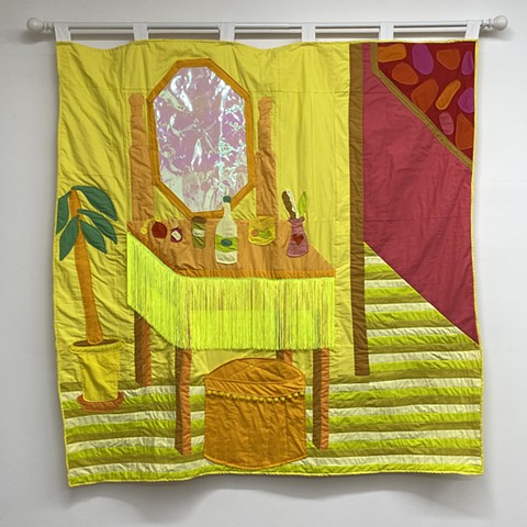 Yellow Vanity with Pink Hallway Quilt
