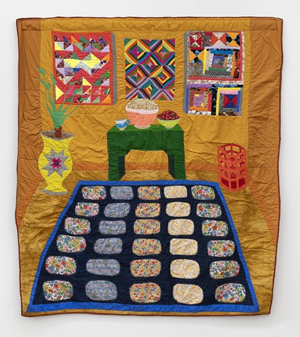 Reverse Applique Ruq Quilt with Bowl of Popcorn and Bowl of Cherries