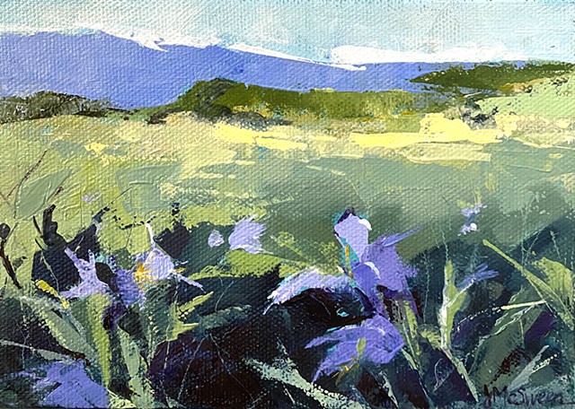 painting of purple flowers in a meadow by Judy Mcsween