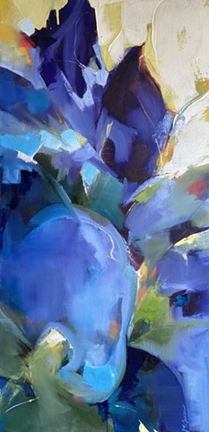 Abstract blue violet floral oil painting by Judy McSween