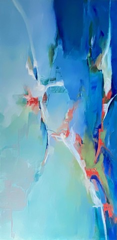 Abstract oil on aluminum in blue with visible knife and brushwork by Judy McSween