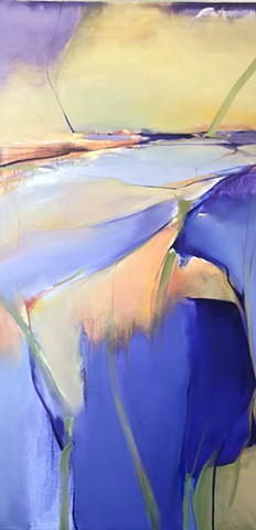 Abstract painting of violet and yellow shapes by Judy McSween