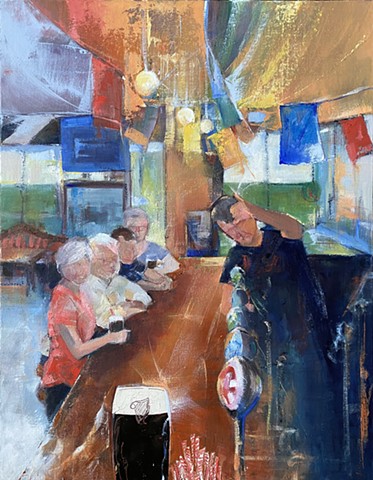 Oil painting of a pub scene in Dublin by Judy McSween  Ireland series