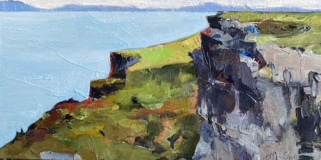Painting of a sunlit cliff in Ireland by Judy McSween