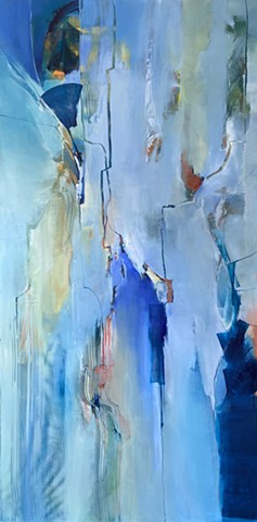 Abstract blue oil on aluminum painting by Judy McSween