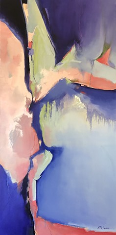 Painting of violet drops and spaces of blue and orange by Judy McSween