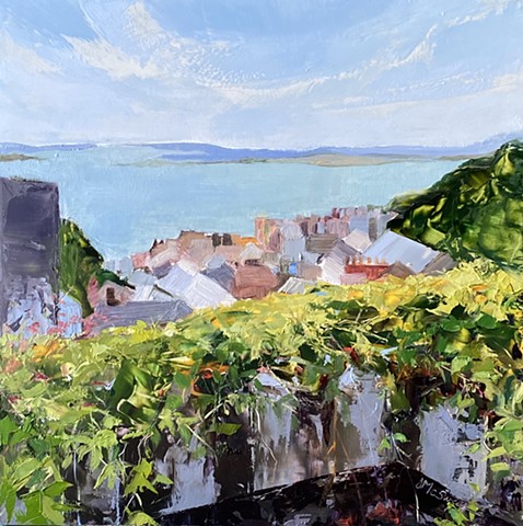 View of Cobh harbor and rooftops in Ireland by Judy McSween