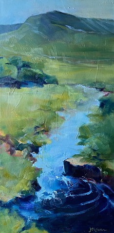 Landscape painting of Bundorragha River in County Mayo from my visit to Ireland By Judy McSween