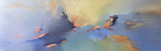abstract oil painting of sun breaking through clouds by Judy McSween