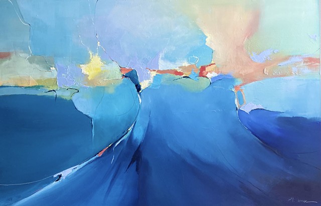 abstract oil painting of blue ocean and sky by Judy McSween