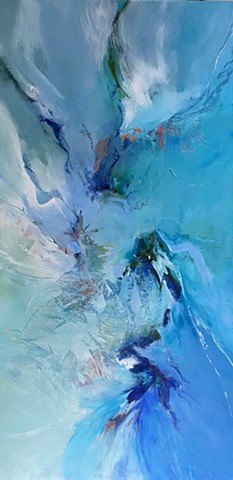 Abstract oil on aluminum in blue with visible knife and brushwork by Judy McSween