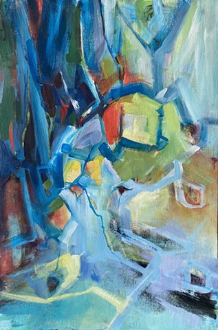 bright linear abstract painting by Judy McSween