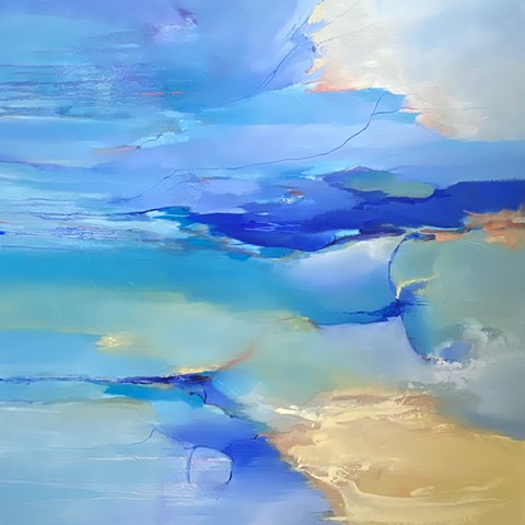 Abstract ocean blue oil painting by Judy Mcsween