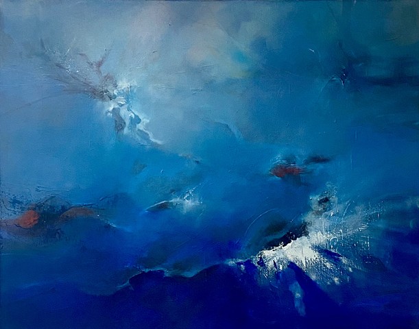 Blue abstract oil painting by Judy McSween