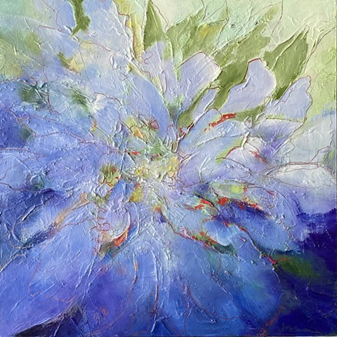 Textural abstract blue floral by Judy McSween