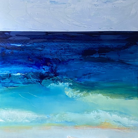 Turquoise blue oil waterscape painting by Judy McSween