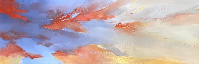 abstract oil painting of flames and blue smoke by Judy McSween