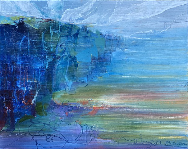 Oil painting of the Cliffs of Moher multicolored by Judy McSween